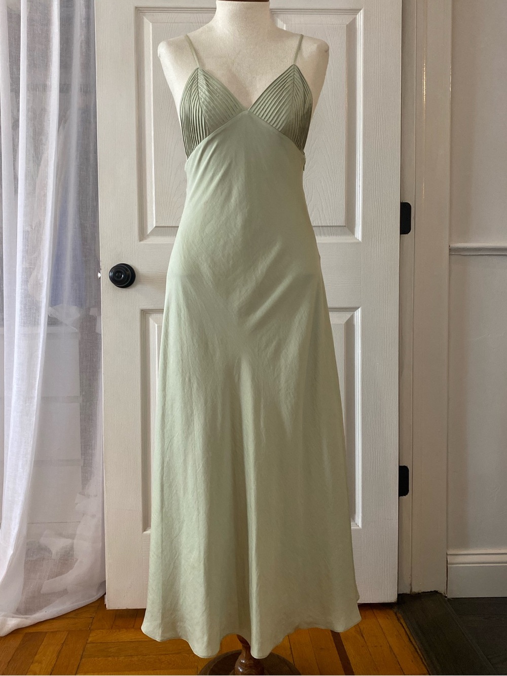 Bias Cut Slip Dress Midi with Pleated Bust Light Sage silence + noise Size 6